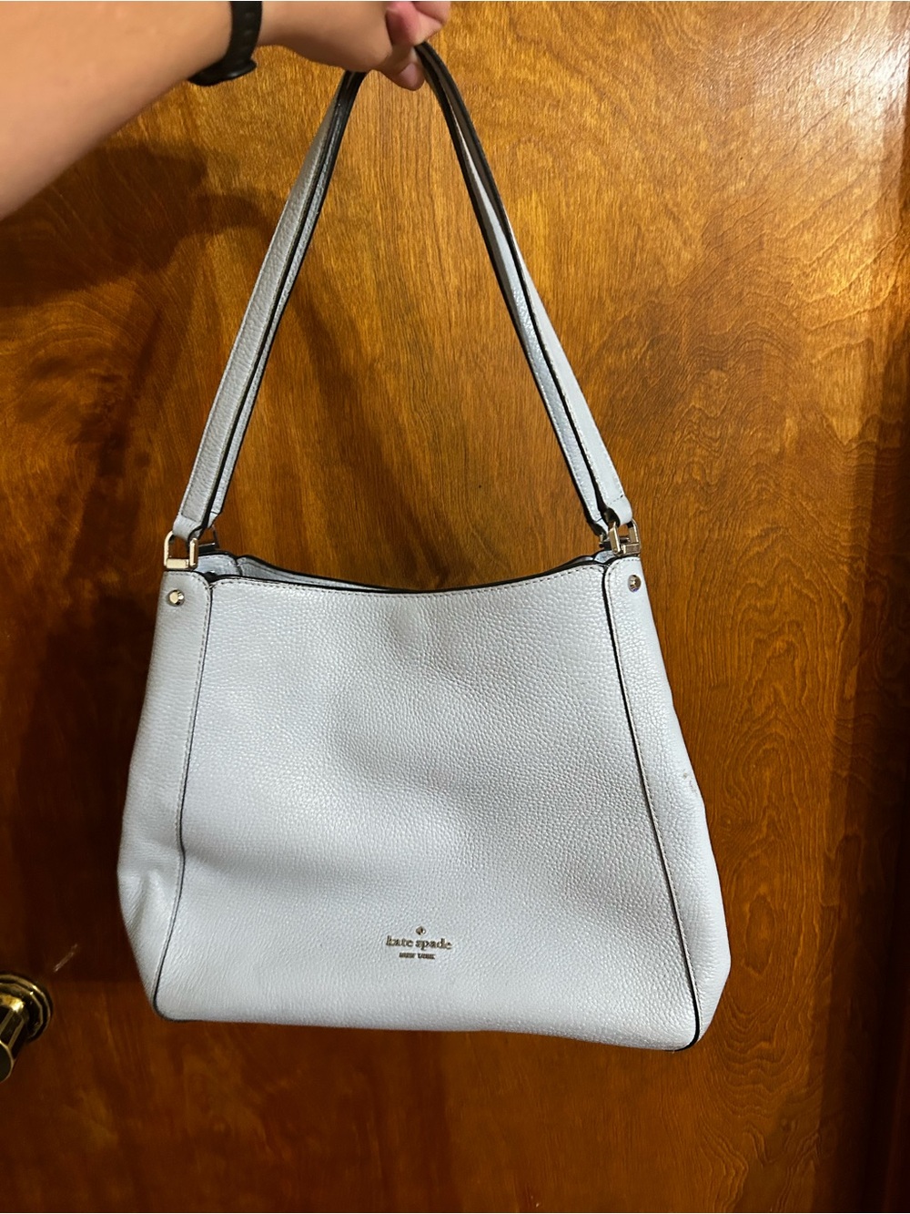 Kate Spade Pebbled Leather Medium Leila Shoulder Bag in Light Ice Blue